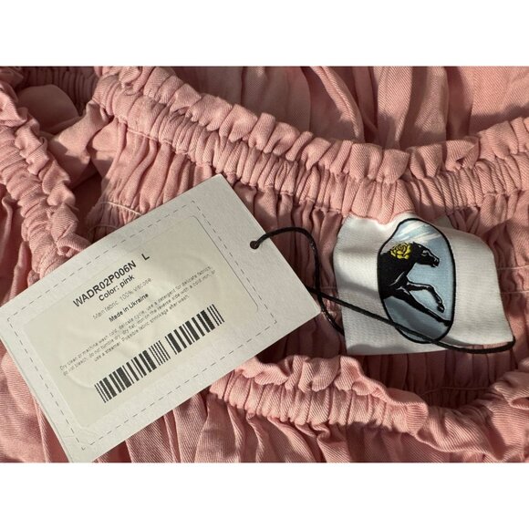 Sleeper Juliette Off Shoulder Smocked Midi Dress L Fairy Pink Shirred NEW $370 - Picture 14 of 14